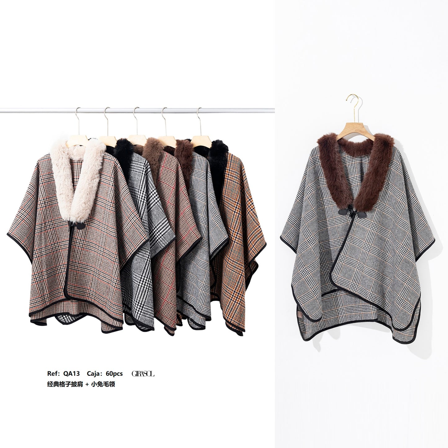 Poncho con cuello de pelo QA13