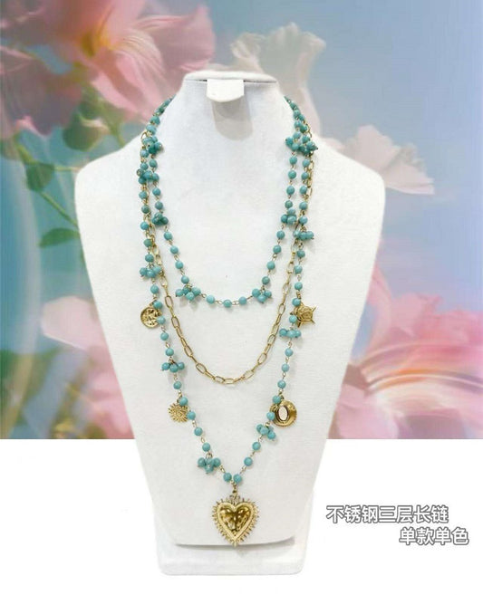 Collar largo acero tonos azules A634