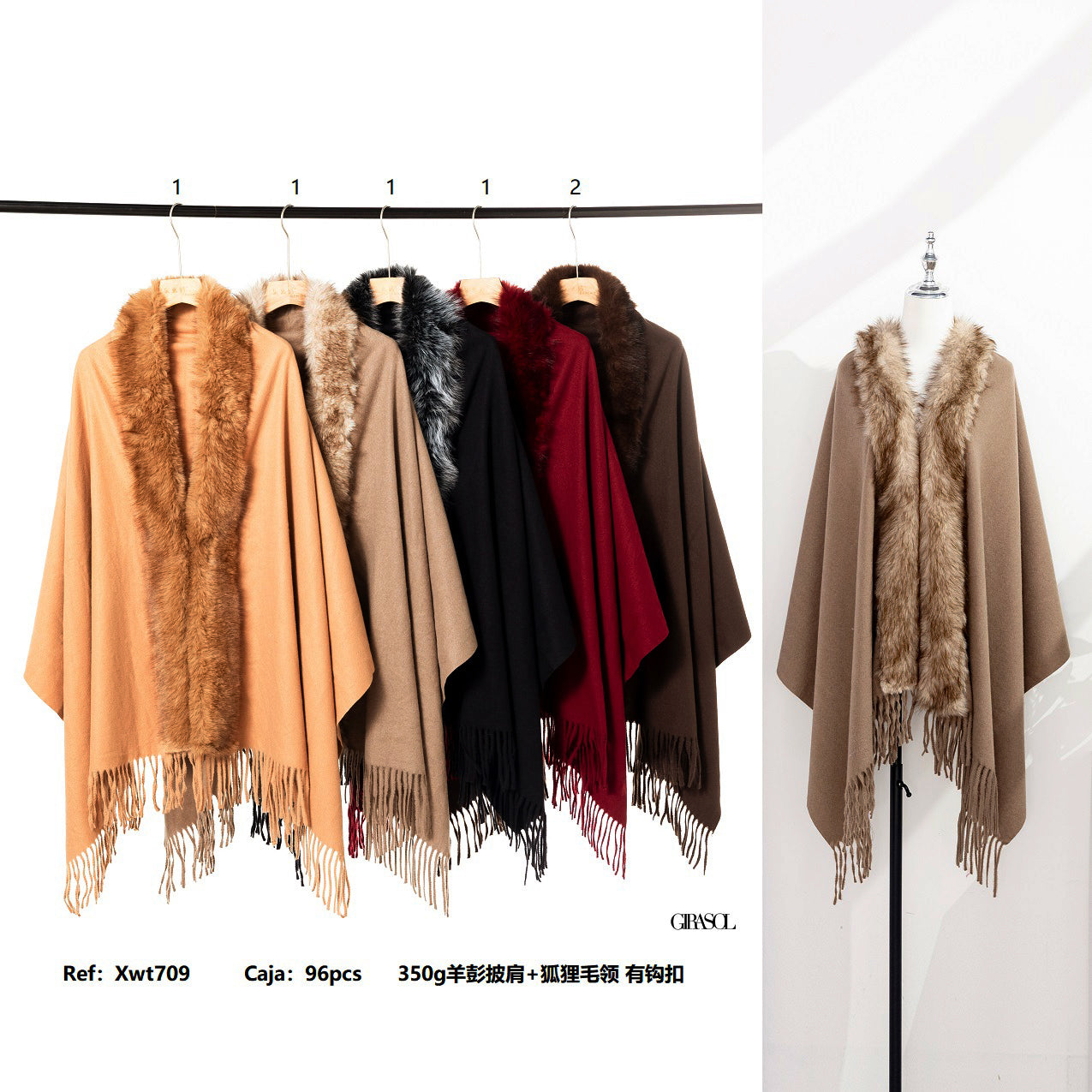 Poncho liso con pelo XWT709