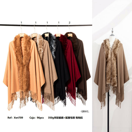 Poncho liso con pelo XWT709